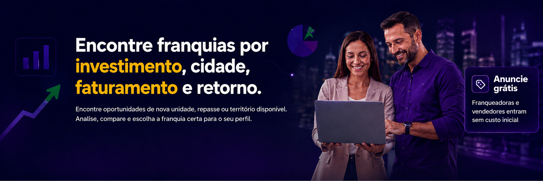 Compare franquias por investimento, cidade, faturamento e retorno
